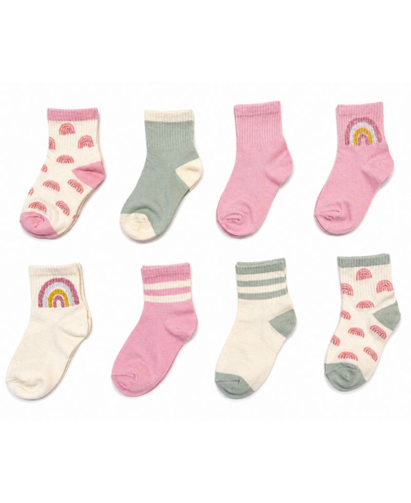 Girls' Toddler 4-8.5 Mid Crew Socks, 8-Pack