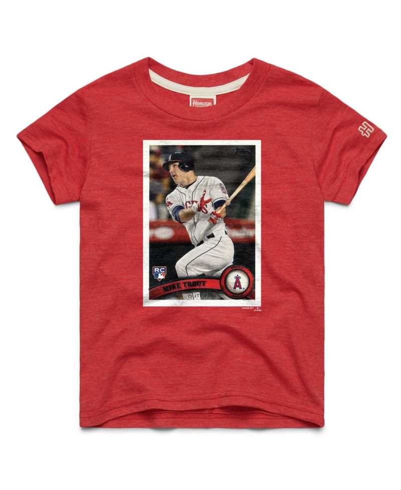 Big Boys and Girls Mike Trout Red Los Angeles Angels Topps Baseball Card Tri-Blend T-Shirt