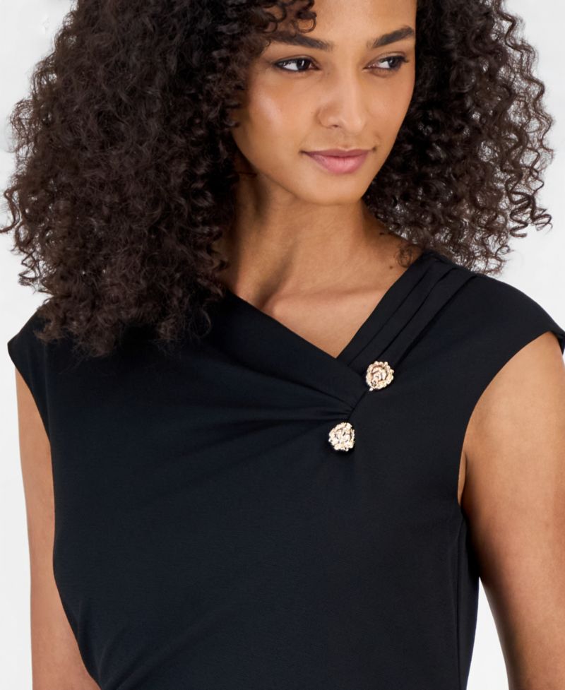 Women's Asymmetric-Draped Cowl-Neck Midi Dress