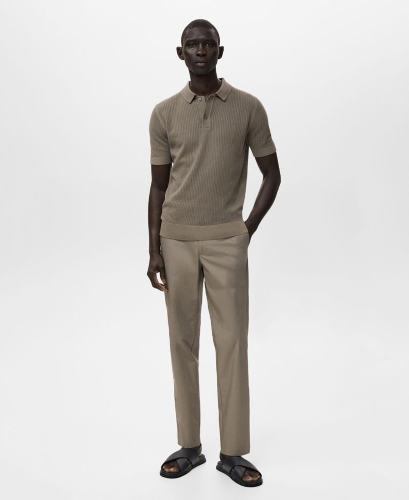 Men's Openwork Knitted Cotton Polo Shirt
