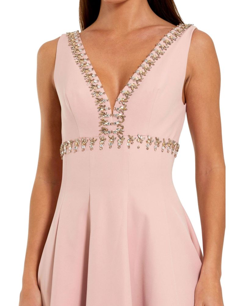 Women's Rhinestone Embellished Crepe A Line Midi Dress