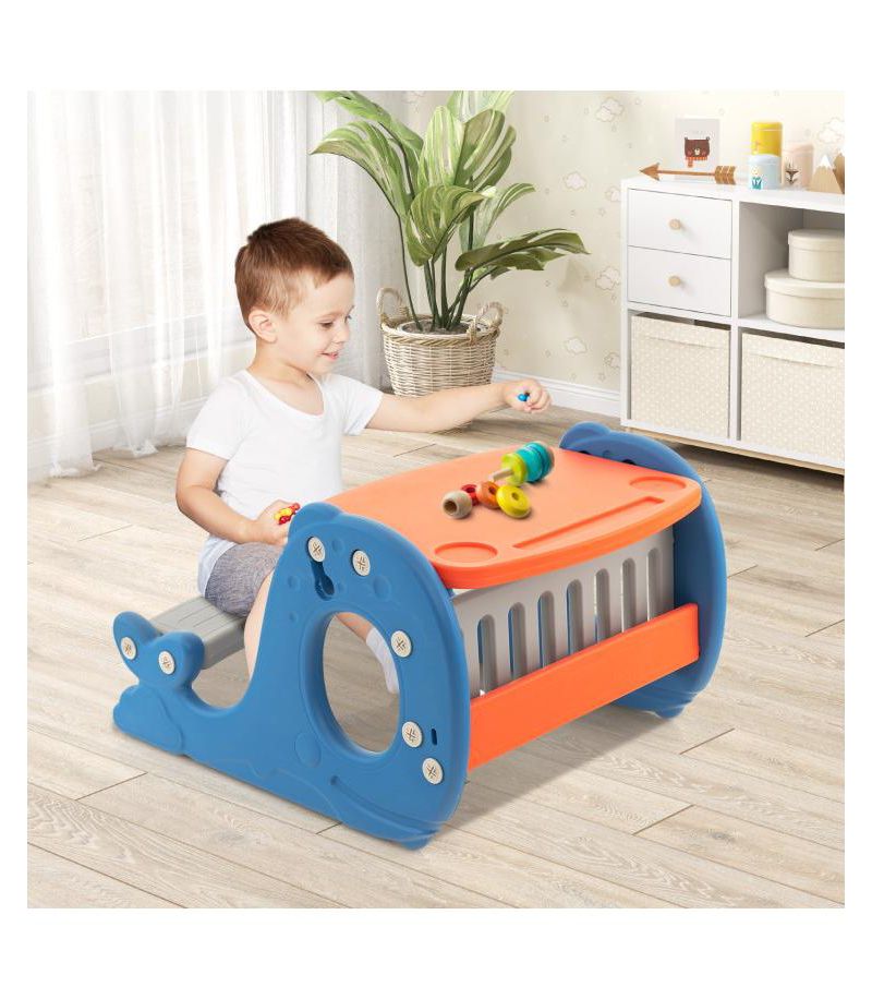Toddler Convertible Activity Table Set Easel with Erasable Whiteboard-Blue