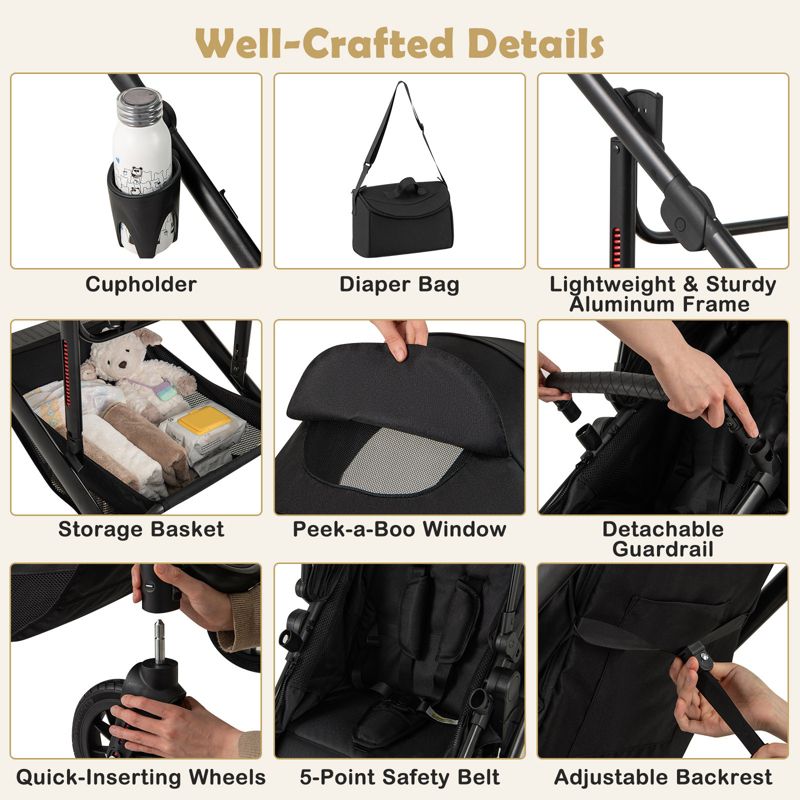 3-in-1 Baby Stroller with Detachable Bassinet and Convertible Seat for Newborns