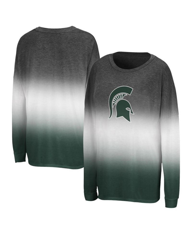 Women's Black Michigan State Spartans Winkle Dip Dye Long Sleeve T-Shirt