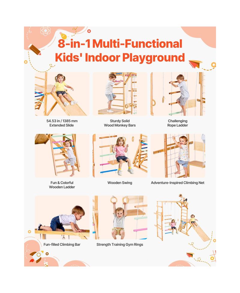 8-in-1 Wooden Indoor Playground Jungle Gym
