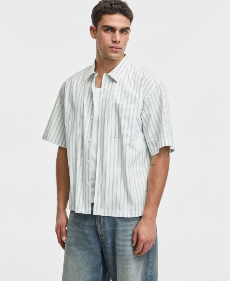 Men's Boxy-Fit Striped Short-Sleeve Shirt