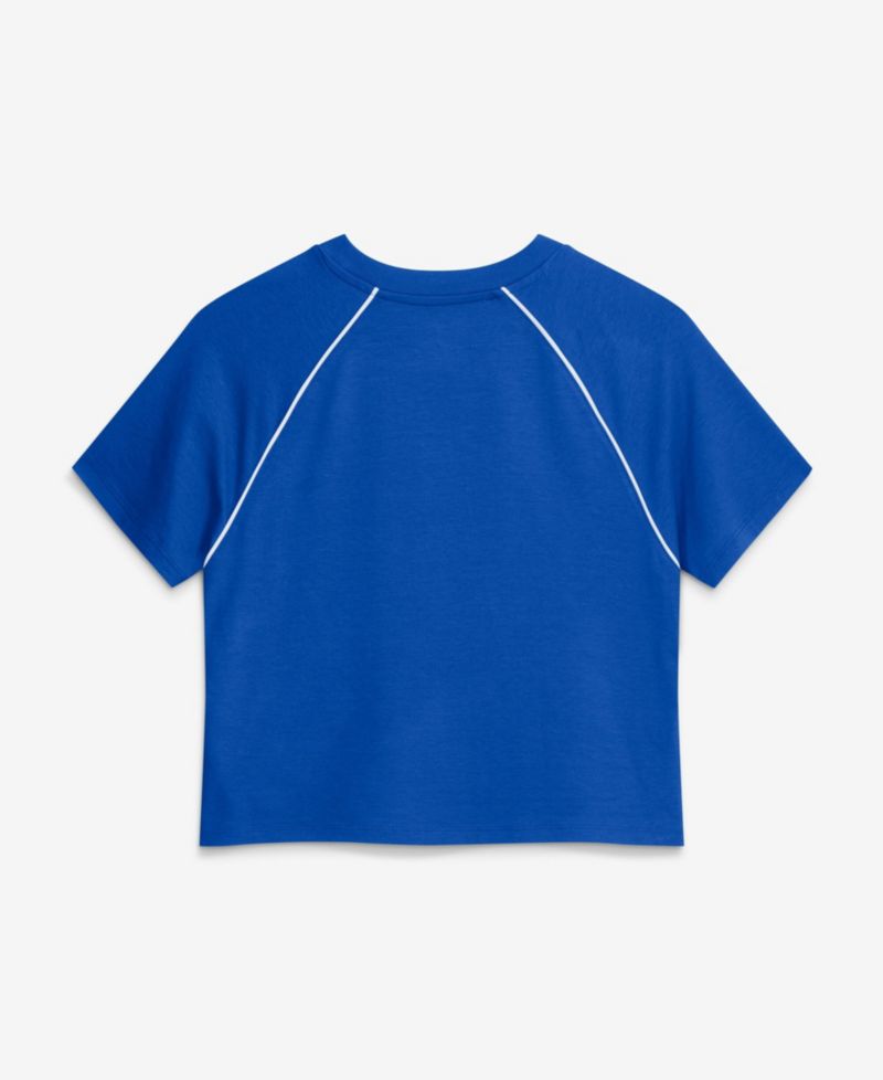 Women's Blue Detroit Lions Offensive Scheme Raglan Tri-Blend Cropped Top