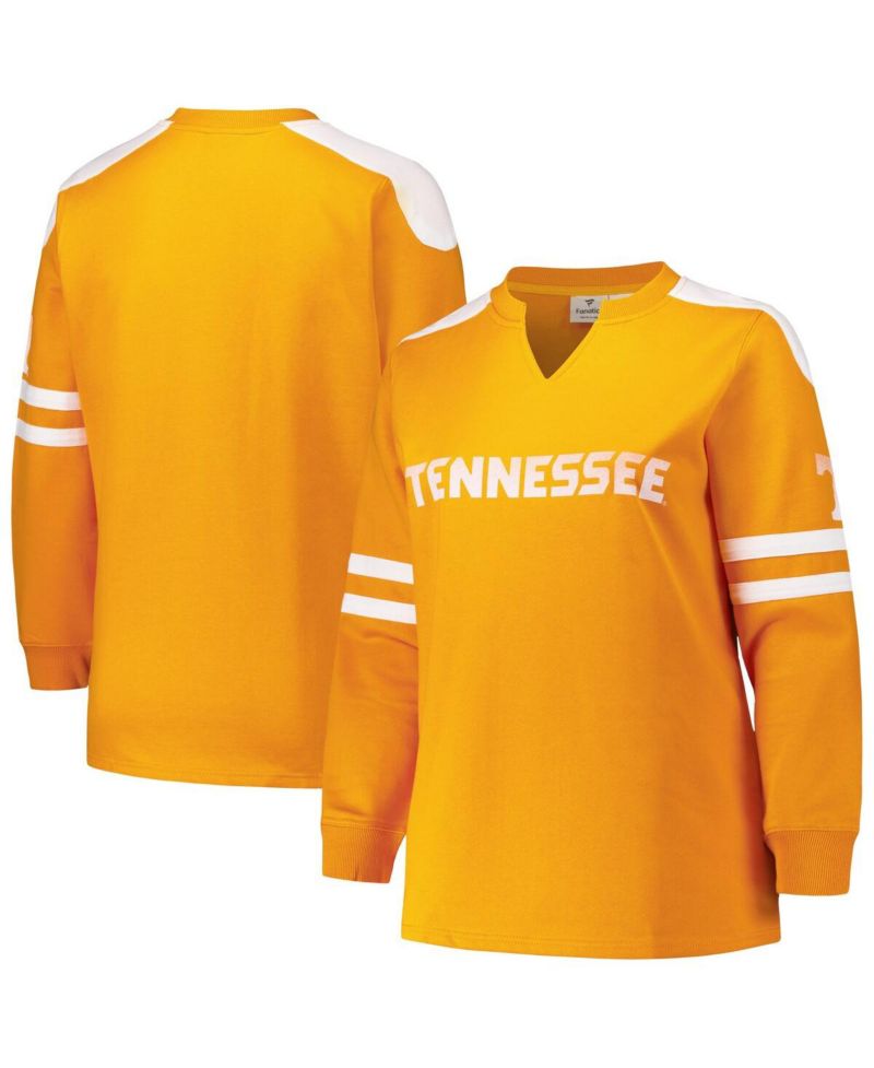 Women's Tennessee Orange Tennessee Volunteers Plus Size Contrast Sleeve Fleece Pullover Sweatshirt
