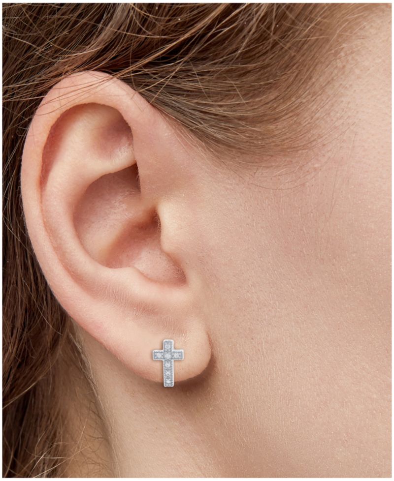 Diamond Cross Stud Earrings (1/10 ct. t.w.) in Sterling Silver