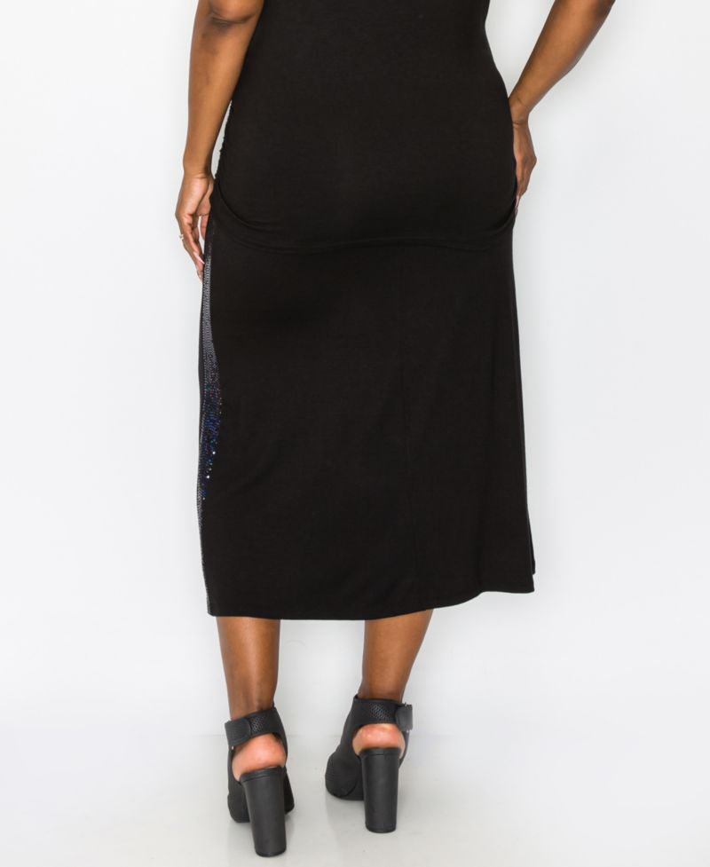 Plus Size Sequin Side Contrast Fold Over Midi Skirt