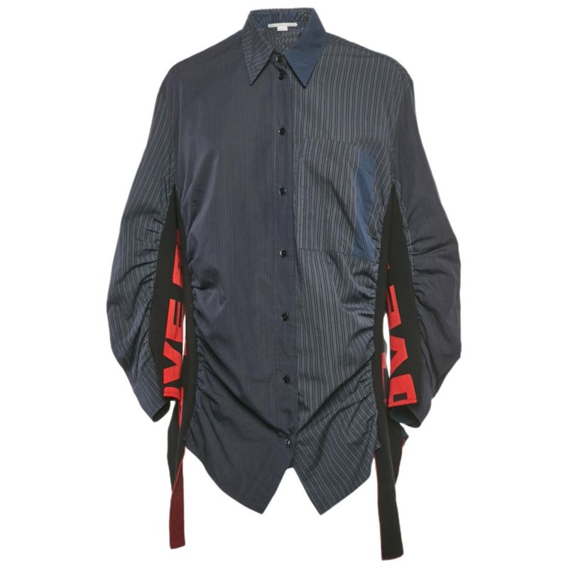 Women's Navy Blue Pinstripe Cotton Ruche Shirt