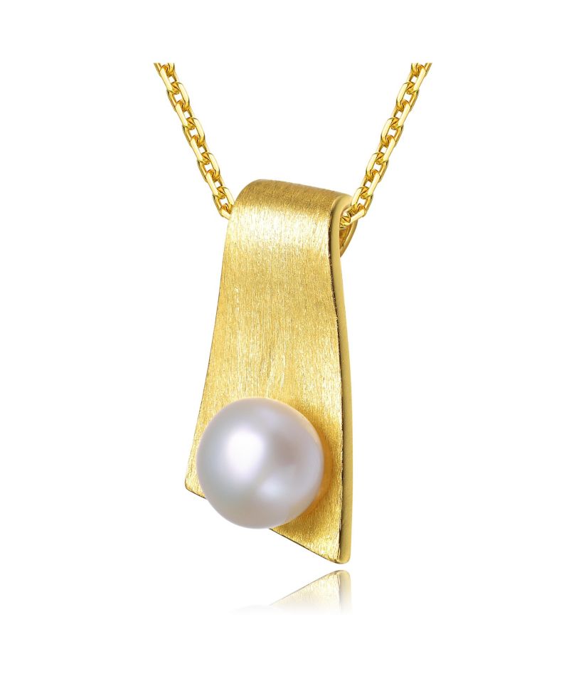 Sterling Silver 18K Gold Plated Unique Pearl Pendant Necklace