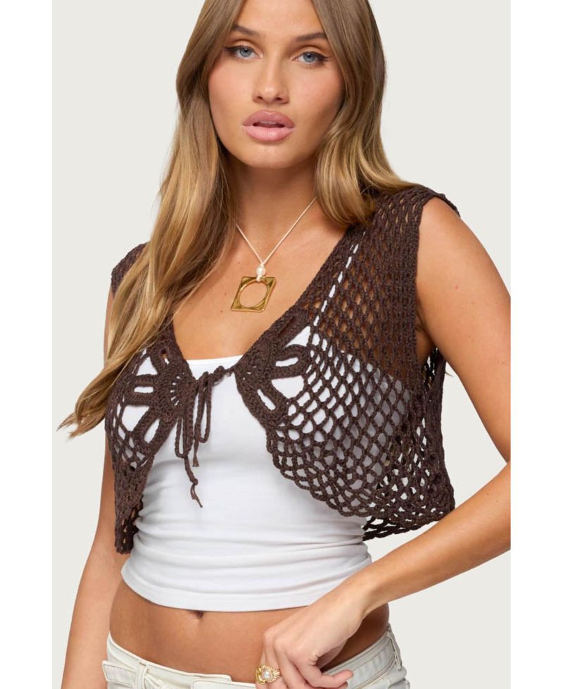 Women's Kelcie Tie Front Crochet Shrug