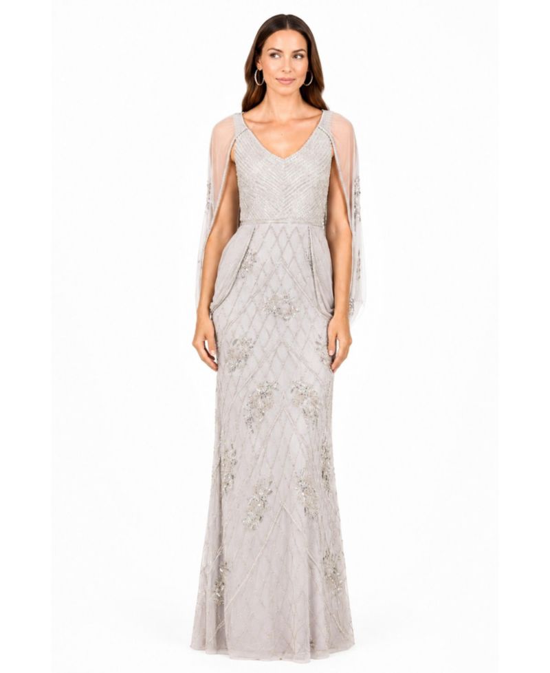 Women's Beaded Cape Sleeve Dress