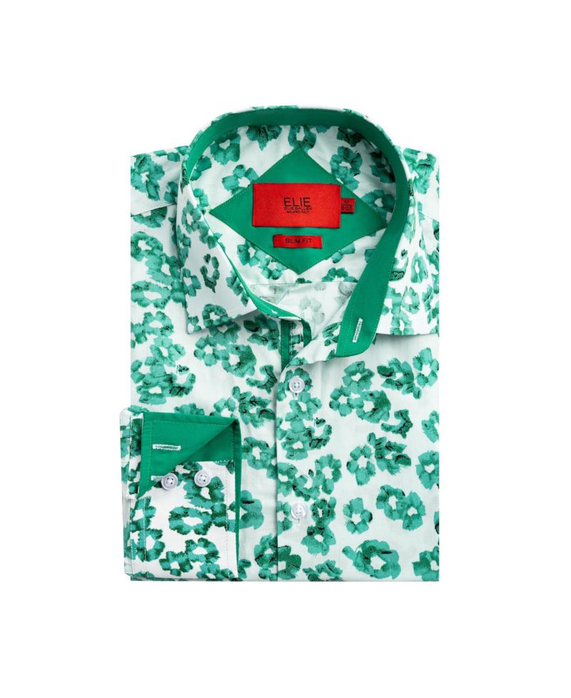 Big Boys Green Slim Fit Floral Sport Button-Down Shirt