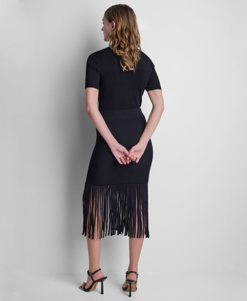 Women's Cotton-Blend Fringe Sweater Skirt