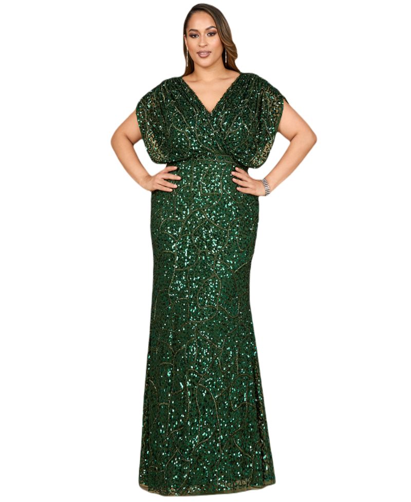 Women's Beaded Gown with Draped Cape Sleeves