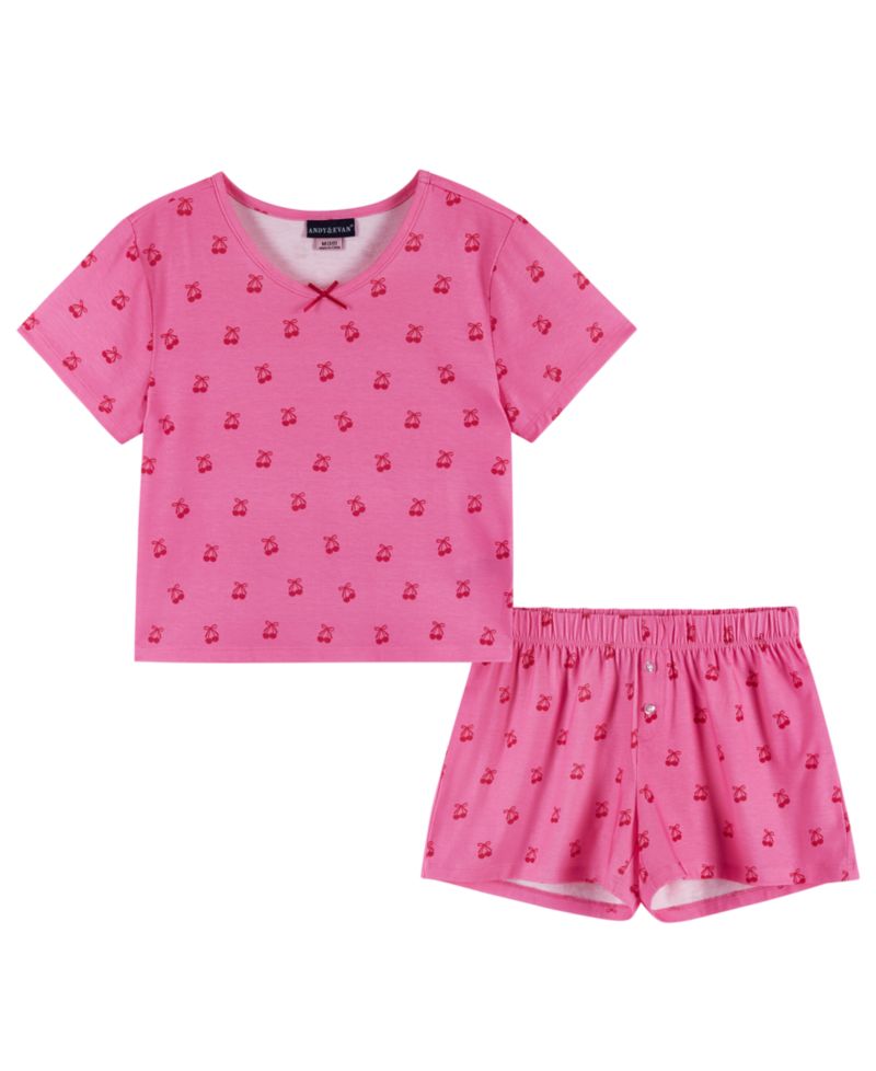 Girls' 6-16 Rosette T-Shirt and Shorts, 2-Piece Pajama Set