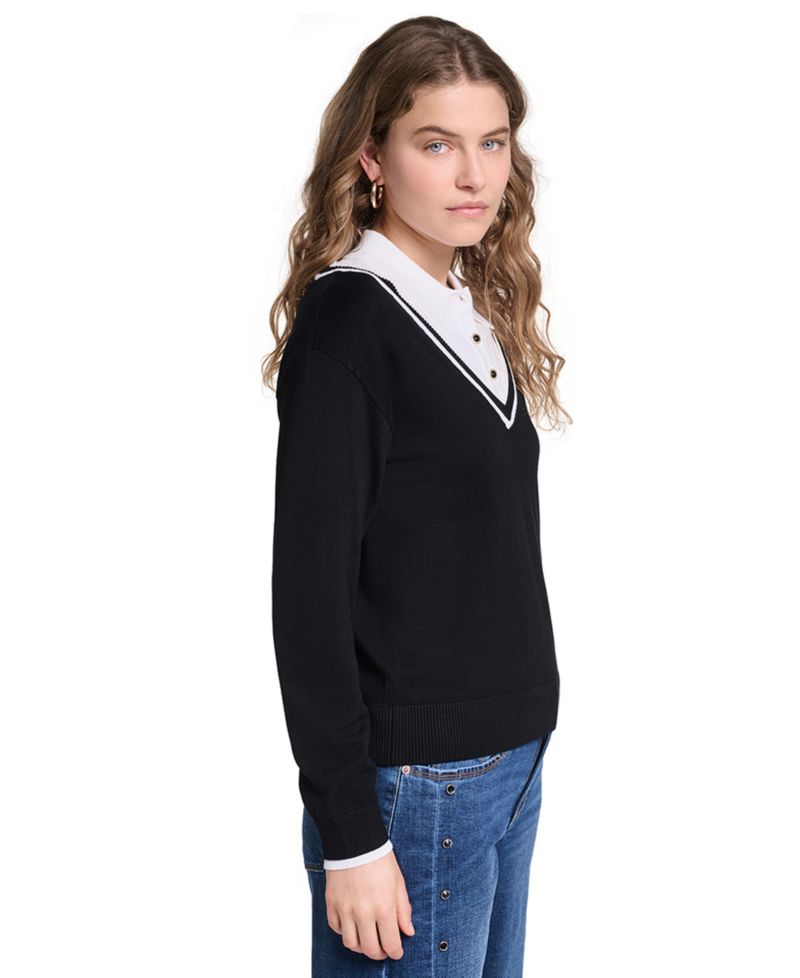 Petite Twofer Collared Sweater