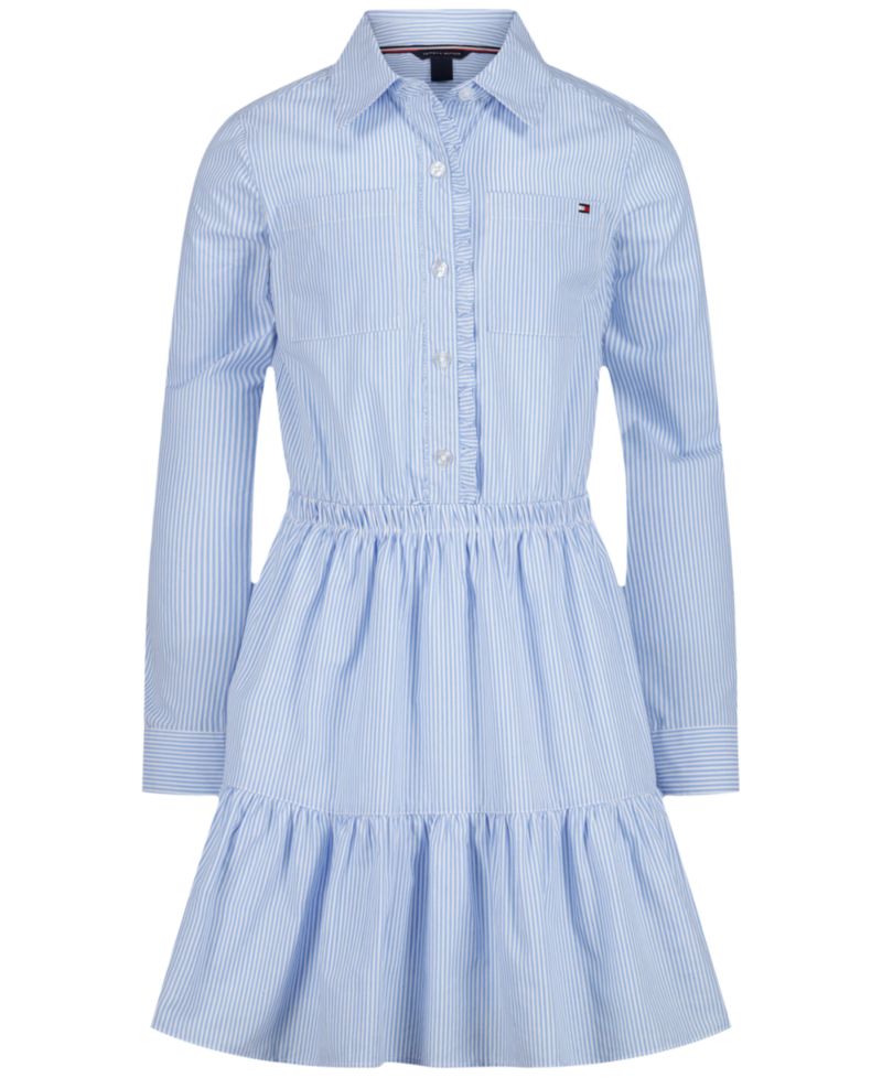 Girls' 7-16 Striped Long-Sleeve Shirt Dress