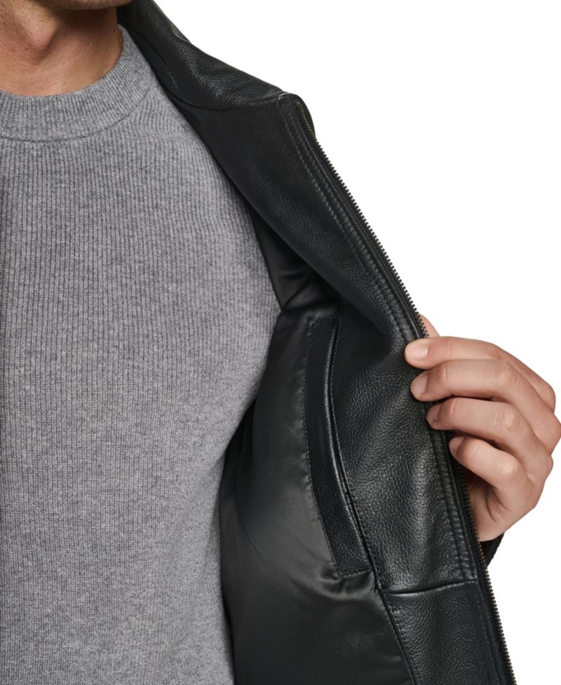 Men's Textured Genuine Leather Bomber Jacket