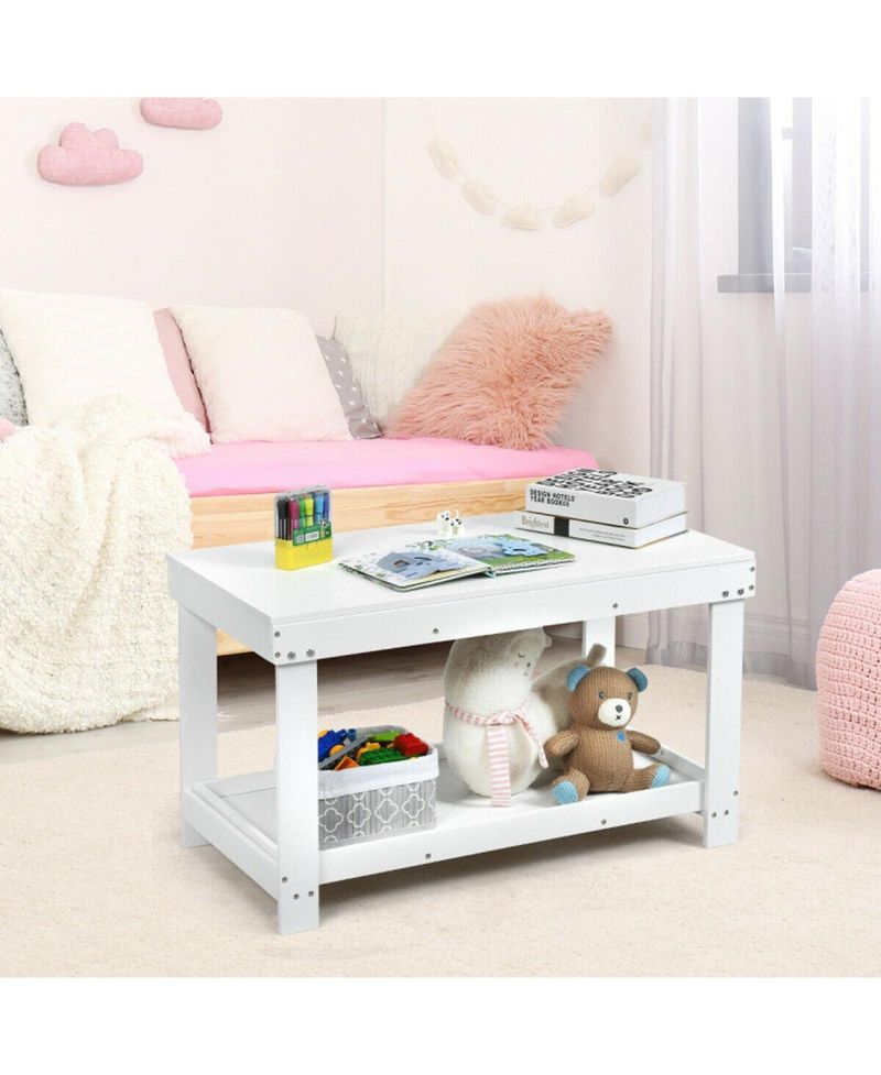 Multifunctional Wood Kids Activity Play Table with Storage Shelf