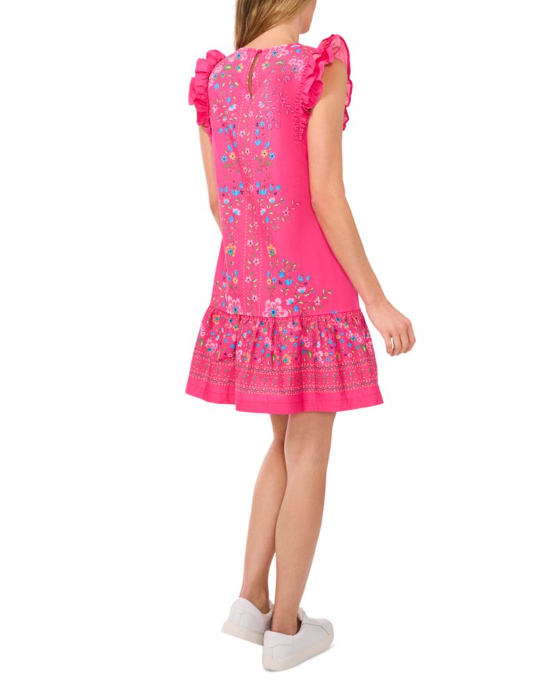 Women's Floral Ruffle-Sleeve Flounce-Hem Dress