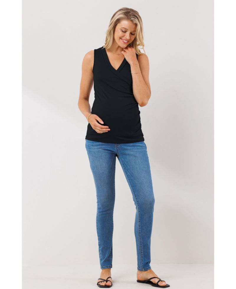 Maternity Sleeveless Ruched V-Neck Wrap Nursing Tank Top