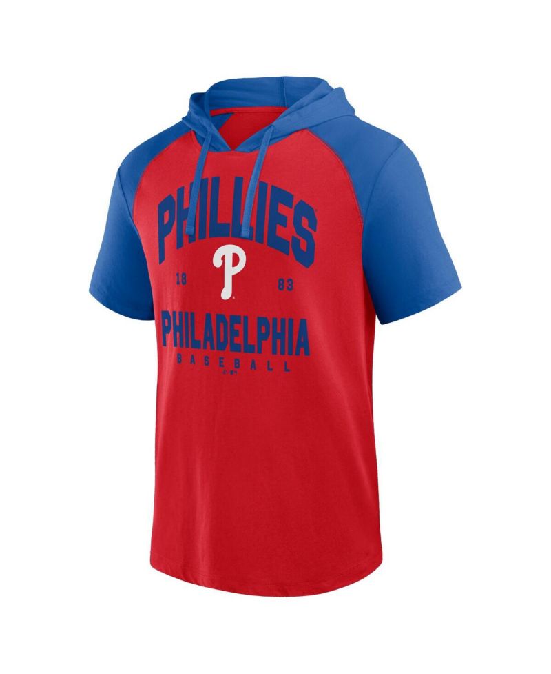Men's Red Philadelphia Phillies Prime Raglan Short Sleeve Hoodie T-Shirt