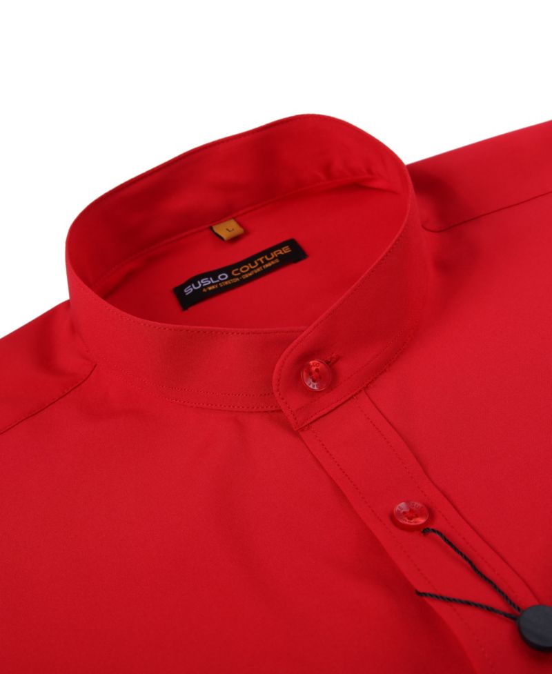 Men's Slim Fit Solid Performance Collarless Button Down Shirt