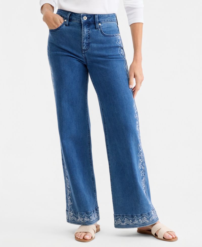 Women's Printed High-Rise Five-Pocket Wide-Leg Jeans