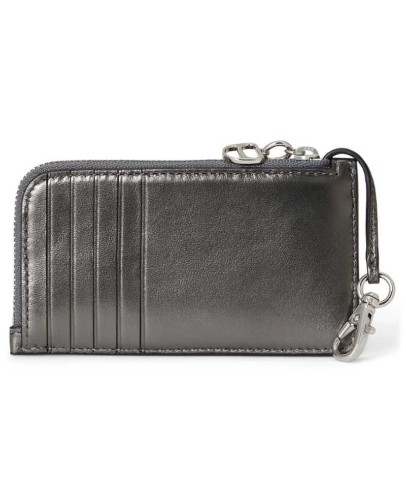 Metallic Leather L-Zip Card Case Wallet