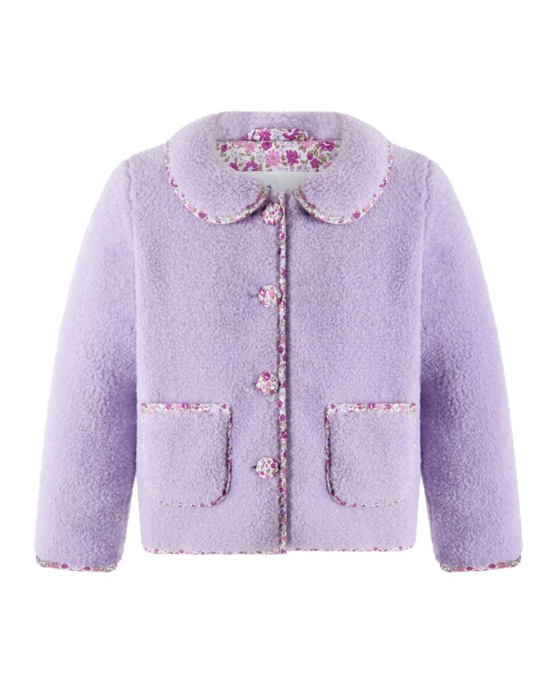 Toddler Girls' 2T-5T Faux Shearling Floral Trim Jacket