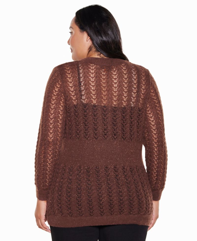 Plus Size Open-Front Lightweight Pointelle Cardigan Sweater