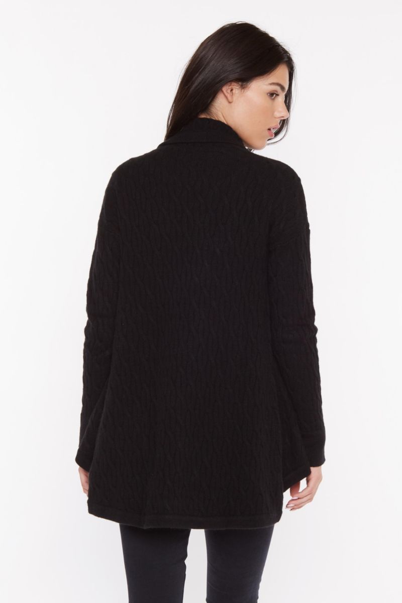 Women's 100% Pure Cashmere 4-ply Cable-knit Drape-front Open Cardigan Sweater