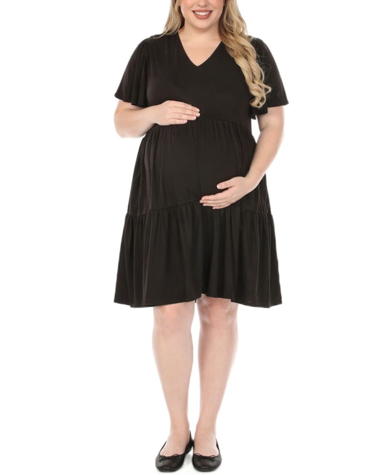 Plus Size Short-Sleeve Tiered A-Line Maternity Dress