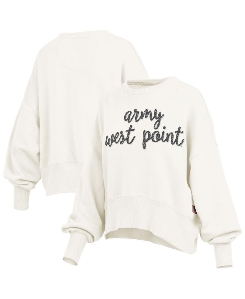 Women's Cream Army Black Knights Oversized Chelsea Waist Length Pullover Sweatshirt