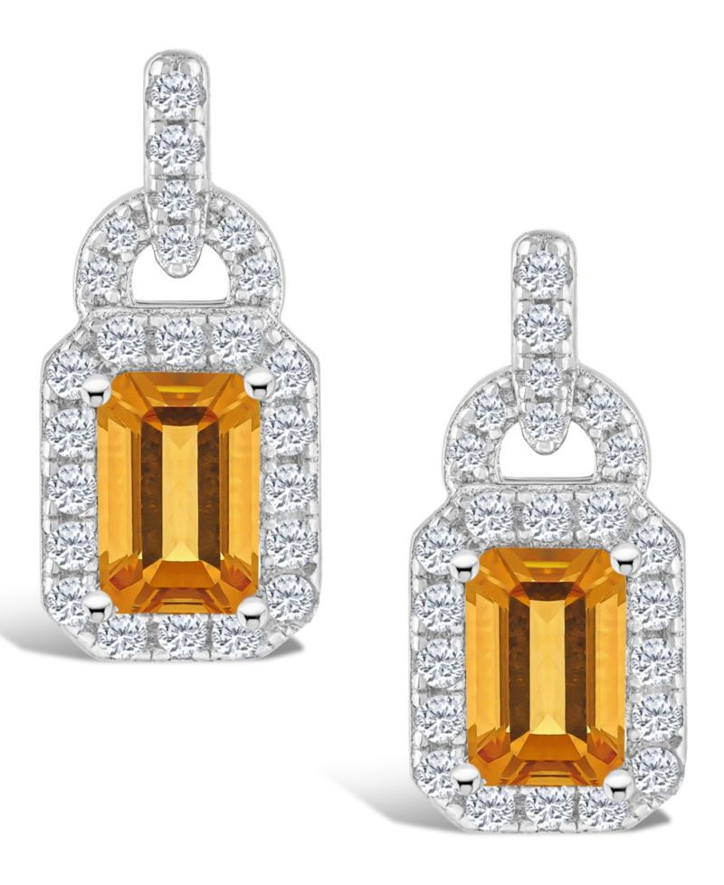 Citrine (1 1/10 ct. t.w.) and Topaz (3/8 ct. t.w.) Halo Drop Earrings in Sterling Silver