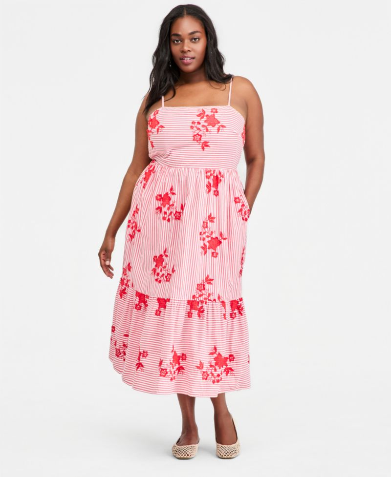 Plus Cutout-Back Tiered Cotton Midi Dress