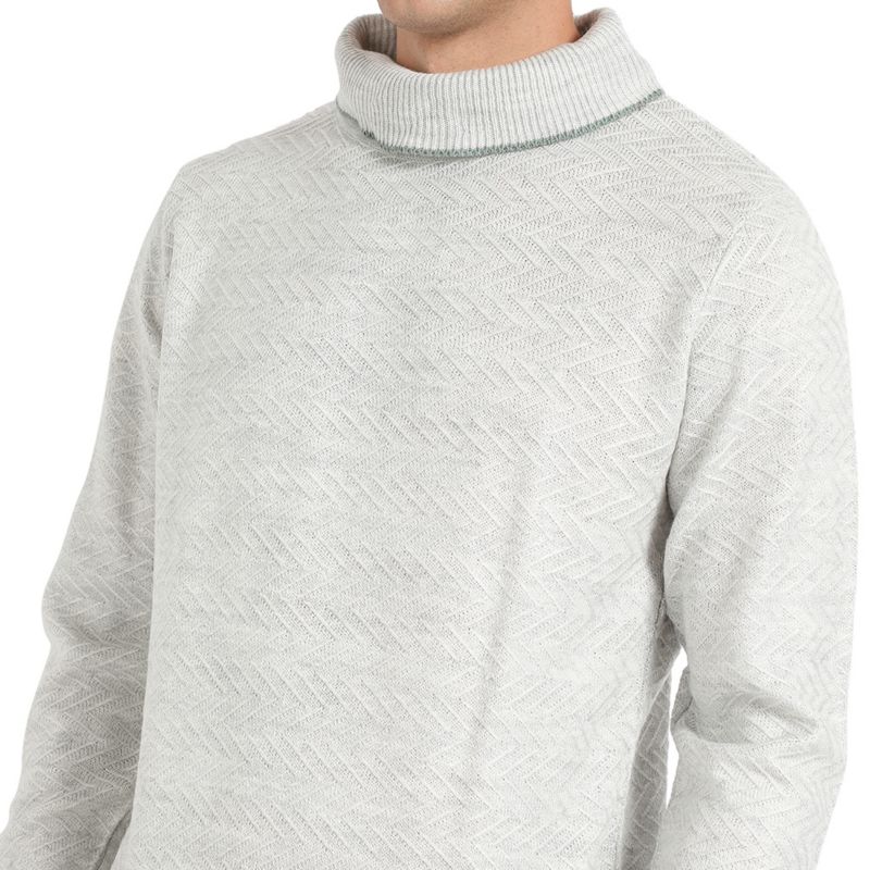Men's Light Grey Herringbone Textured Pullover Sweater
