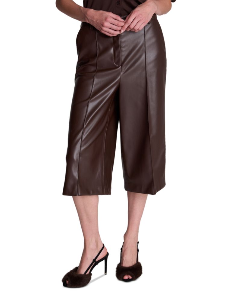 Women's High-Waisted Faux-Leather High Rise Pintuck Long Short