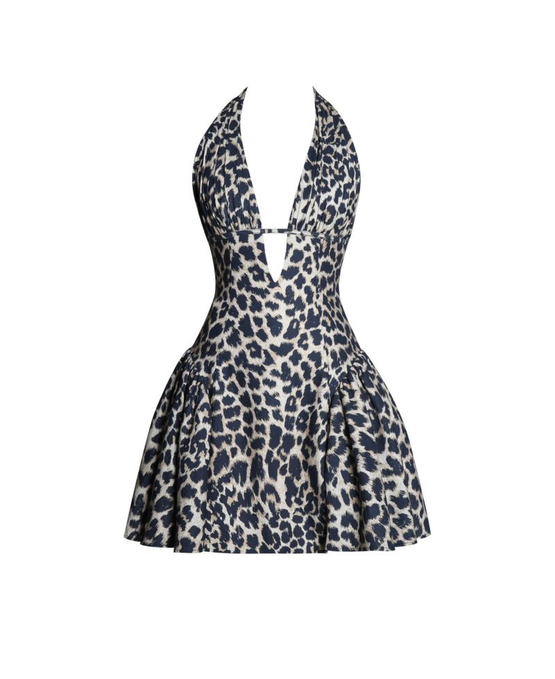 Women's Mackenzie Cheetah Print Halter Linen Mini Dress