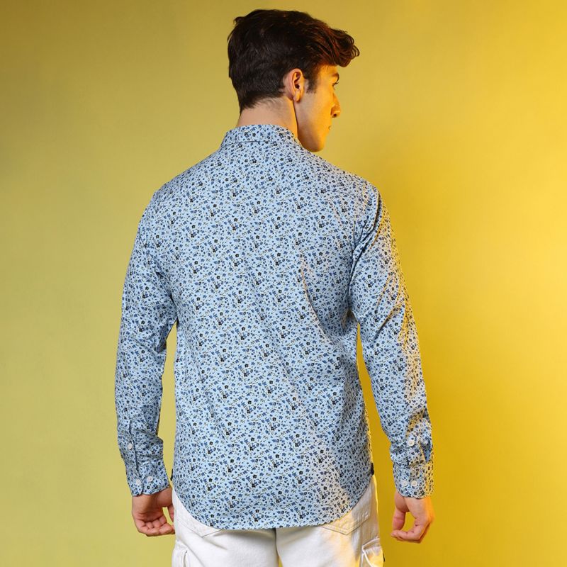 Men's Prussian Blue Micro Floral Shirt