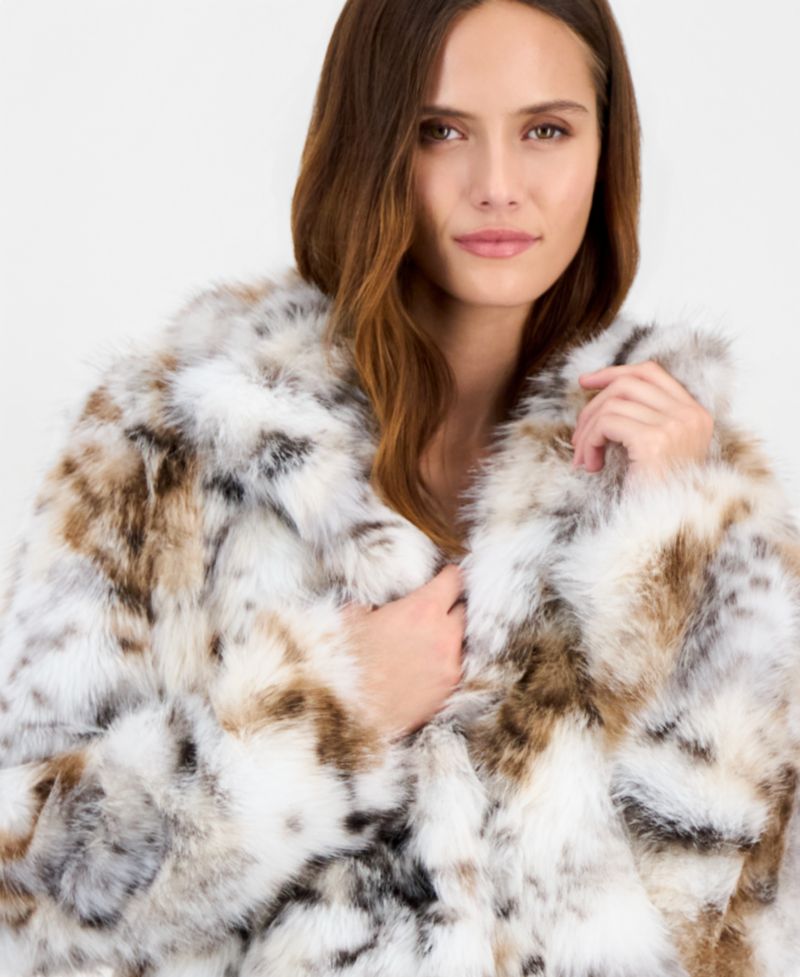 Women's Cropped Animal-Print Faux-Fur Jacket