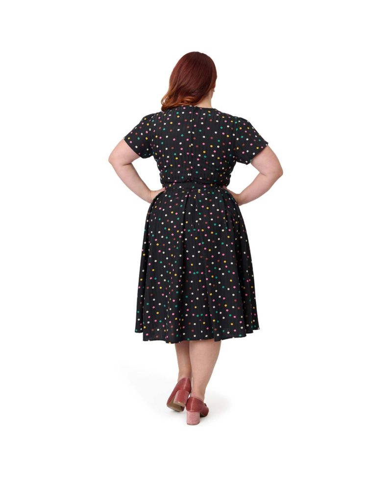 Plus Size Short Petal Sleeve Tie Neck Dahlia Swing Dress