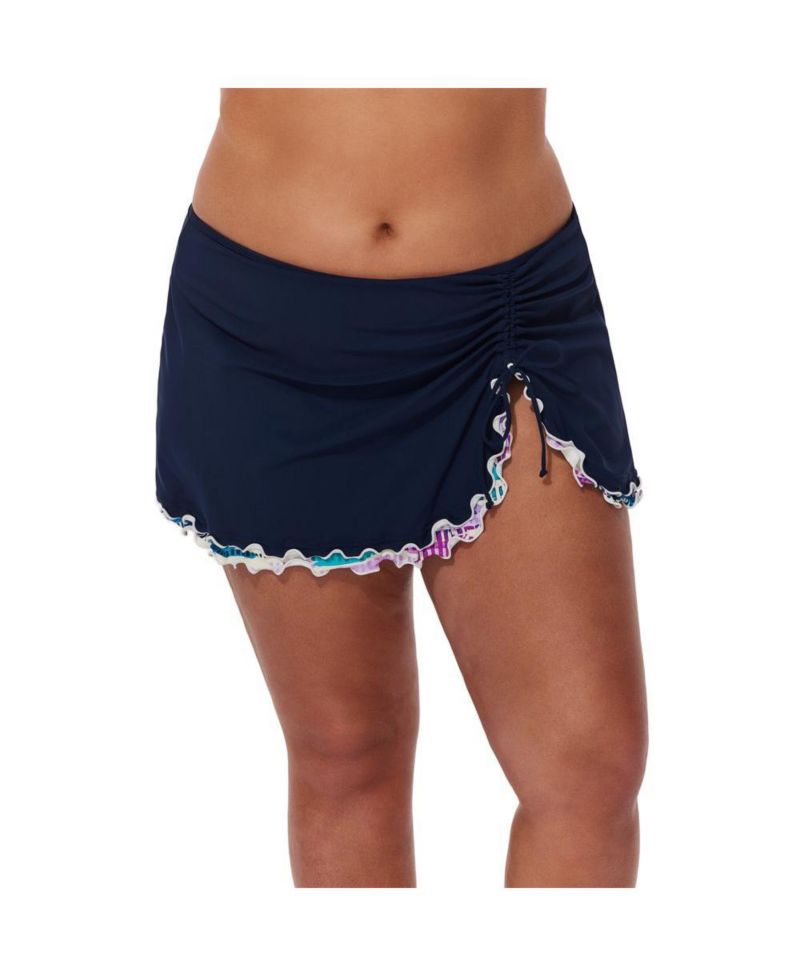 Plus Size Canva Tricolore Side Slit Skirt Swim Bottom