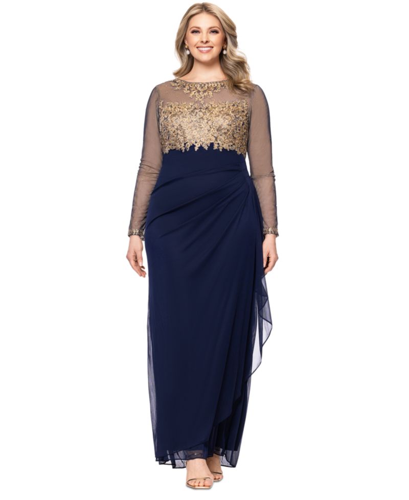 Plus Size Embroidered Illusion Gown
