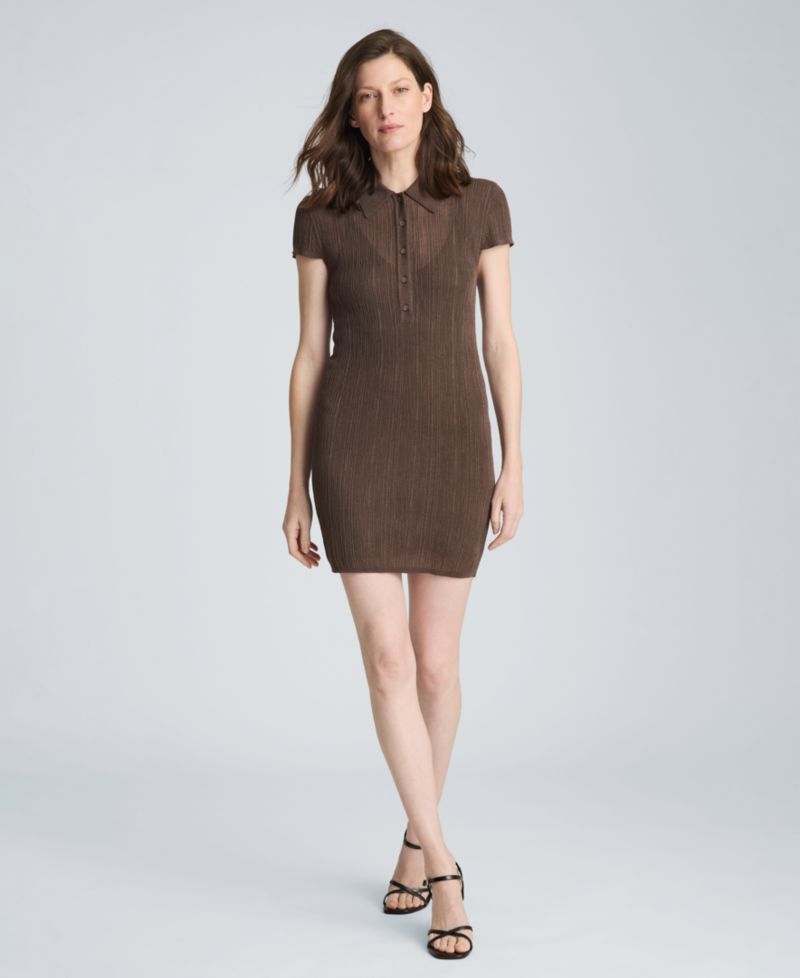 Women's Variegated Ribbed Collared Neck Polo Sweater Dress
