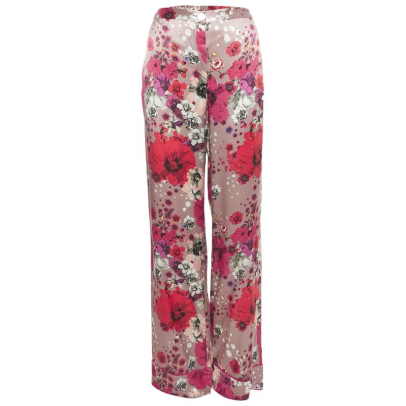 Women's Multicolor Floral Print Silk Straight Leg Pants