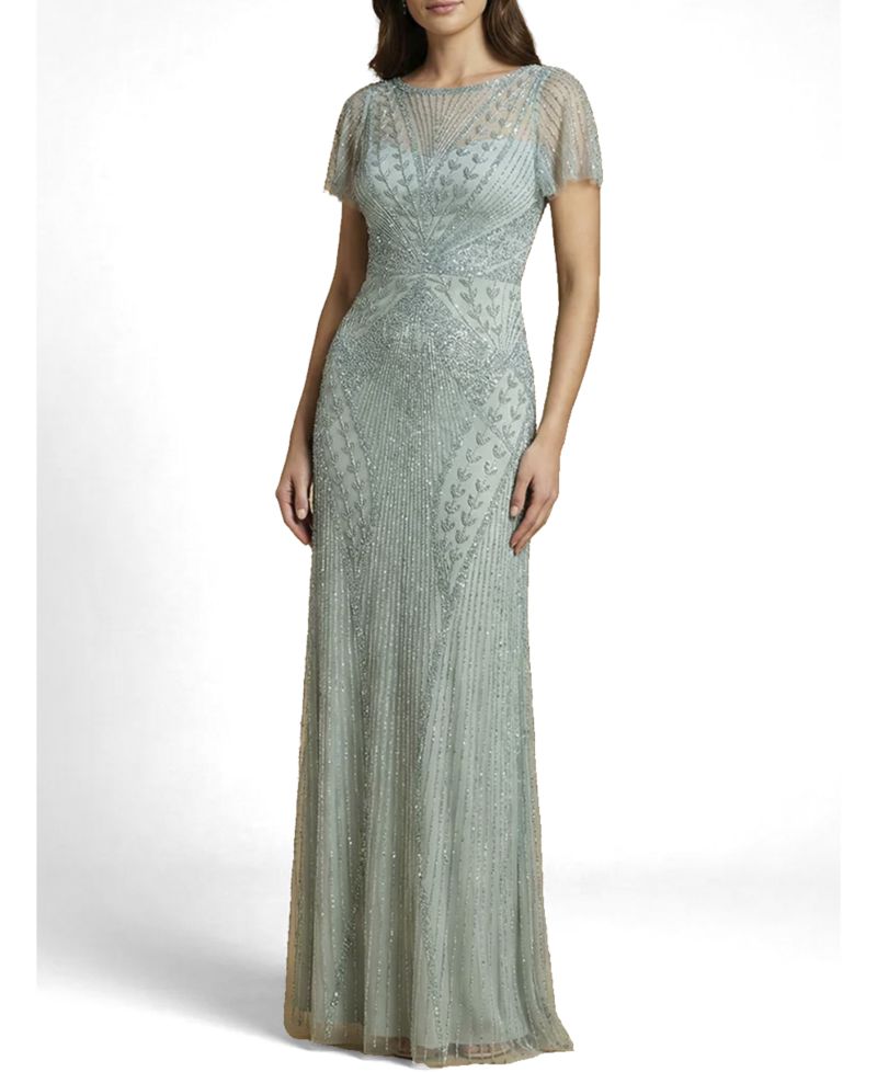 Women's Beaded Flutter Sleeve Gown